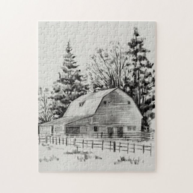 Distant Barn Sketch I Jigsaw Puzzle (Vertical)