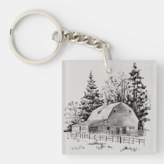 Distant Barn Sketch I Key Ring (Front)