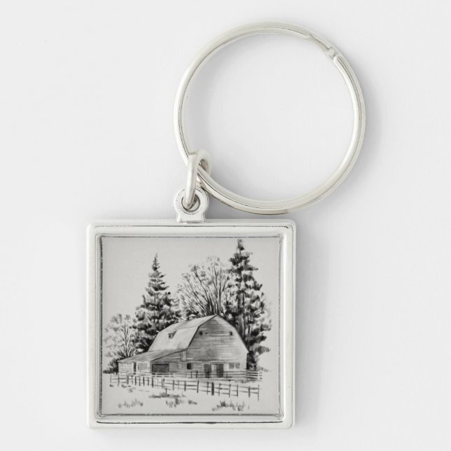 Distant Barn Sketch I Key Ring (Front)