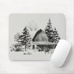 Distant Barn Sketch II Mouse Pad