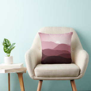 Distant Mountains Dark Mauve Blush Pink Sunset Cushion
