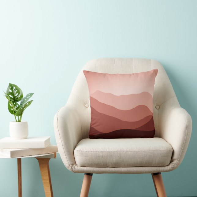 Distant Mountains Dark Red Blush Coral Sunset Cushion (Chair)