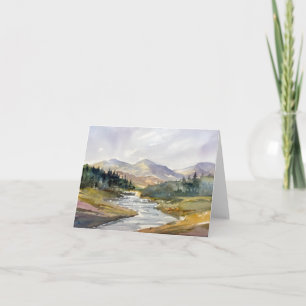 Distant Mountains Scene In Watercolors Card