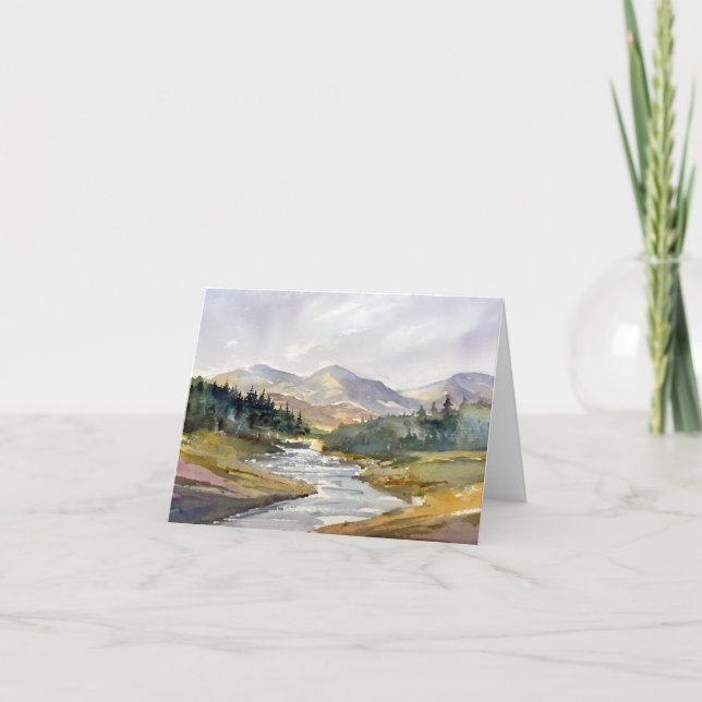 Distant Mountains Scene In Watercolors Card (Front)