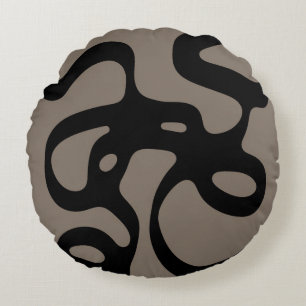 Distant Signals: Abstract Black & Grey Round Cushion