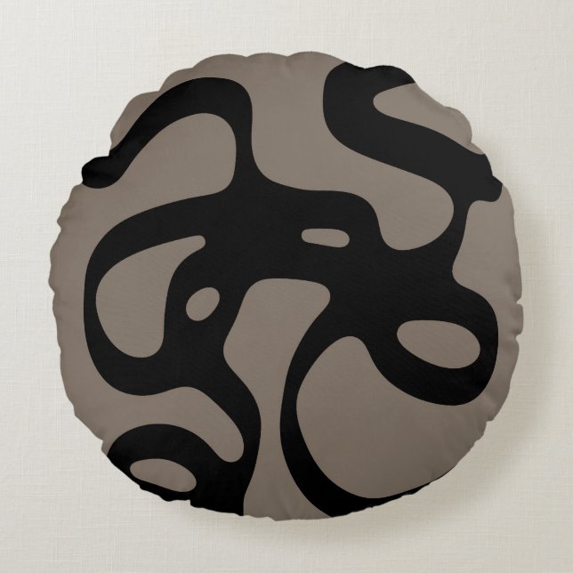 Distant Signals: Abstract Black & Grey Round Cushion (Front)