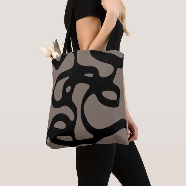 Distant Signals: Abstract Black & Grey Tote Bag (Close Up)