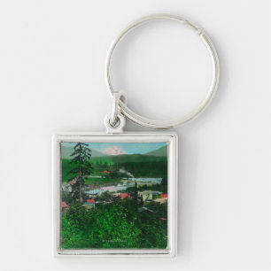 Distant View of Glacier Peak and Town Key Ring