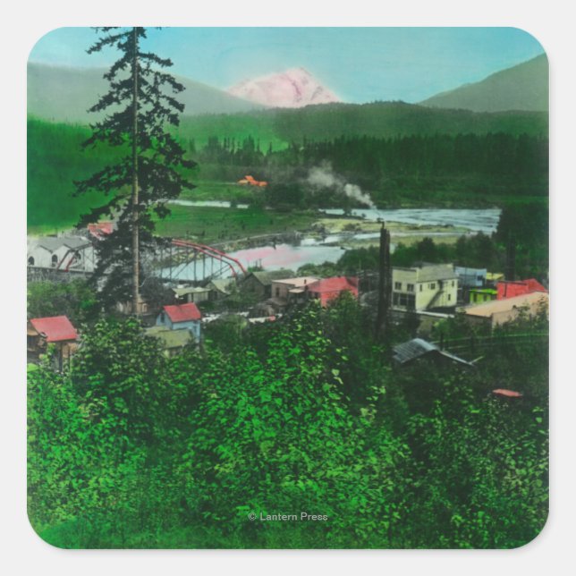 Distant View of Glacier Peak and Town Square Sticker (Front)