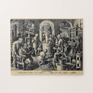 Distillation in an Alchemy Lab Sepia Jigsaw Puzzle