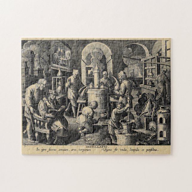 Distillation in an Alchemy Lab Sepia Jigsaw Puzzle (Horizontal)