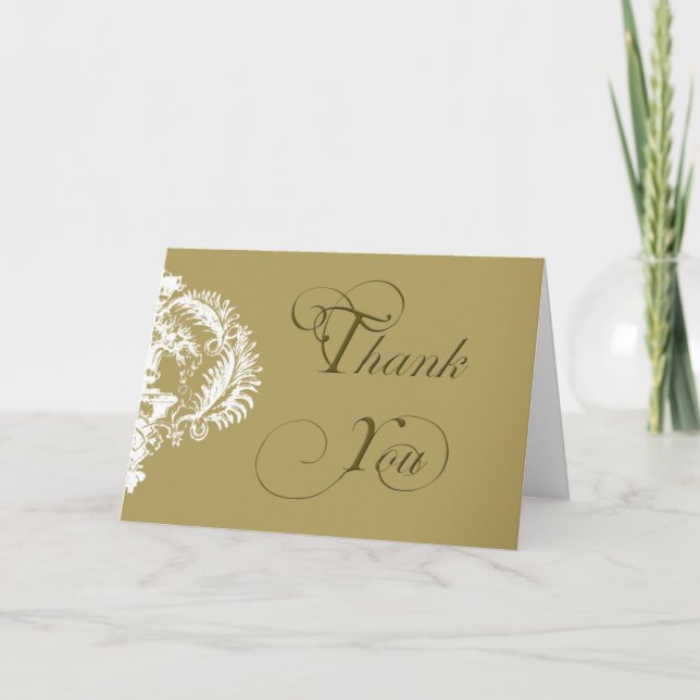 Distinction: Gold and White Damask Design Thank You Card (Front)
