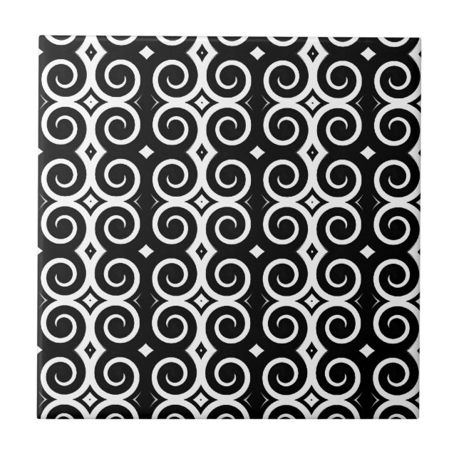 Distinctive Black Swirls (on White) Tile (Front)