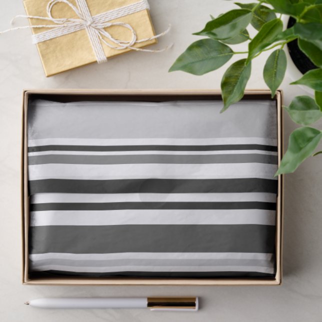 Distinctive Grey, Black, White Stripes Tissue Paper (Gift)