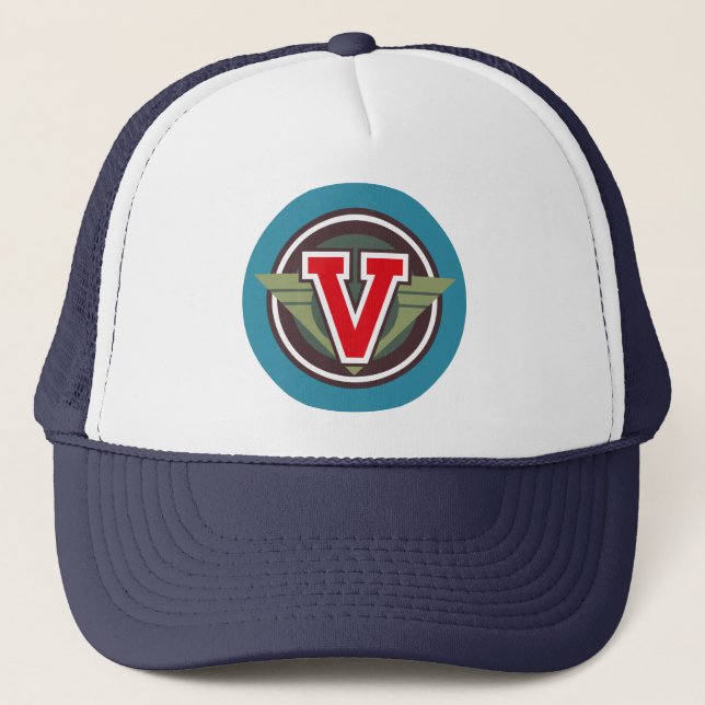 Distinctive Letter "V" Deco Design Trucker Hat (Front)