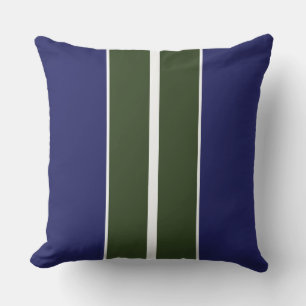 Distinctive Navy Forest Green White Racing Stripes Cushion