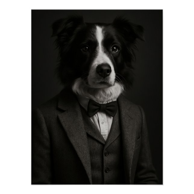Distinguished Border Collie in Suit & Bowtie Poster (Front)