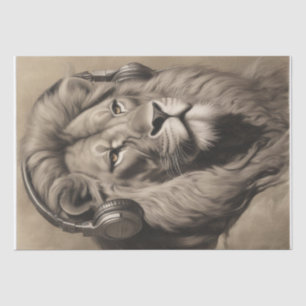 Distinguished Lion in headphones decoupage Tissue Paper
