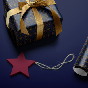 Distinguished Royal Navy Blue Gold Intricate  Wrapping Paper