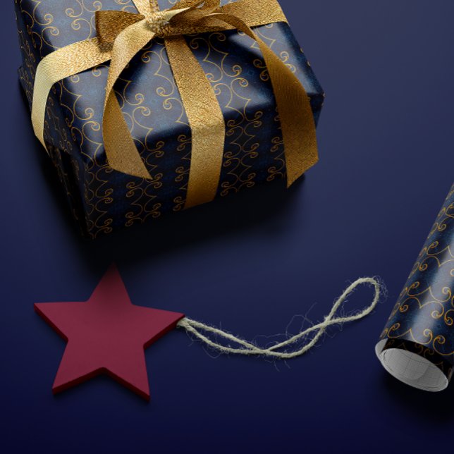 Distinguished Royal Navy Blue Gold Intricate  Wrapping Paper (Creator Uploaded)