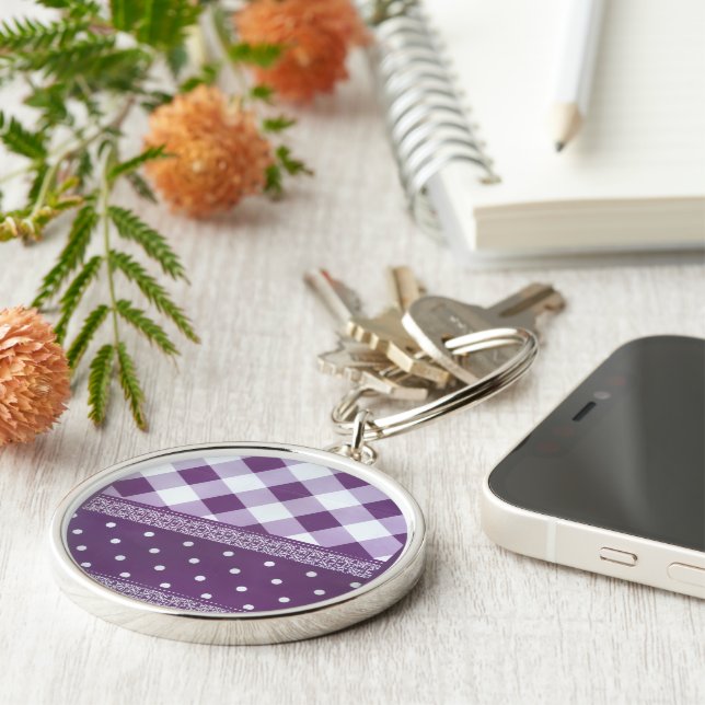 Distinguished Transit | Purple & White Damask   Key Ring (Side)
