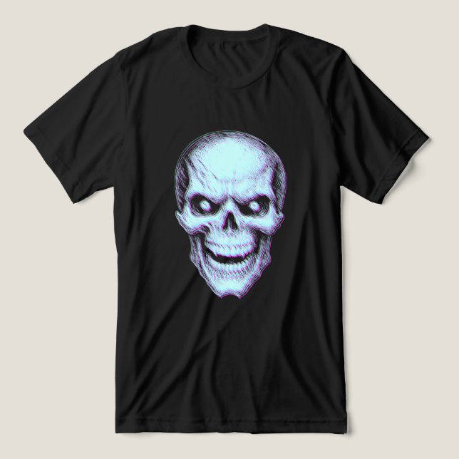 Distorted 3D glitch-style Skull Tri-Blend Shirt (Design Front)