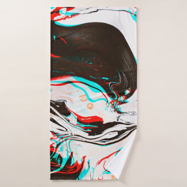 Distorted and glitched texture of marbled ink surf bath towel (Bath Towel)