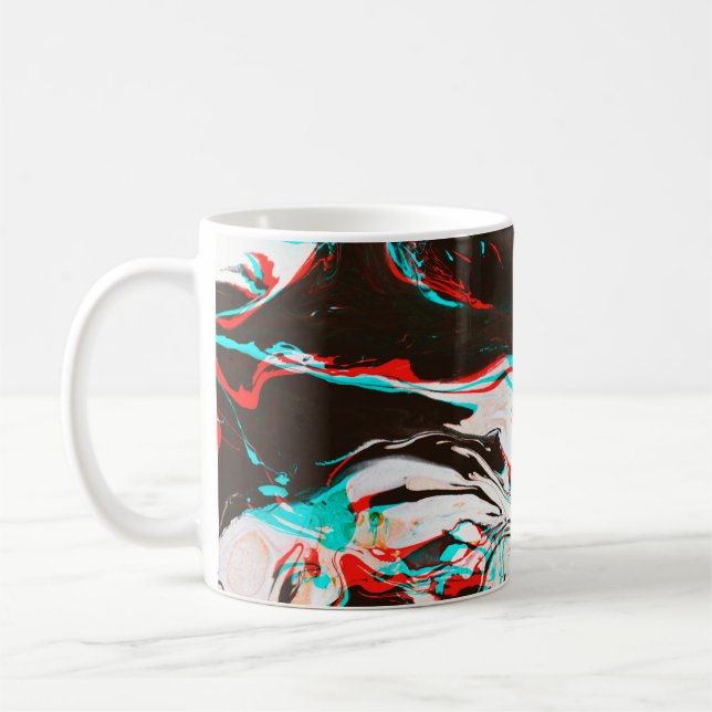 Distorted and glitched texture of marbled ink surf coffee mug (Left)