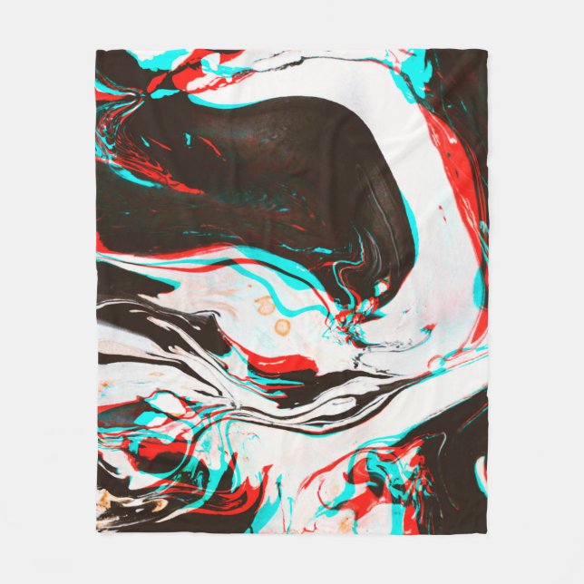 Distorted and glitched texture of marbled ink surf fleece blanket (Front)