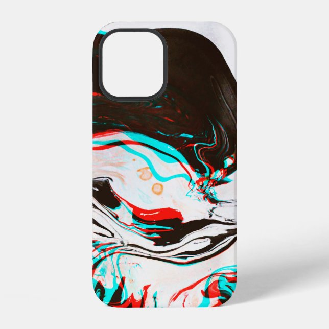Distorted and glitched texture of marbled ink surf iPhone case (Back)