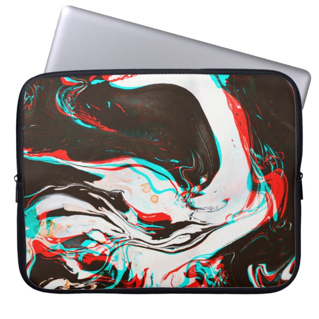 Distorted and glitched texture of marbled ink surf laptop sleeve (Front)