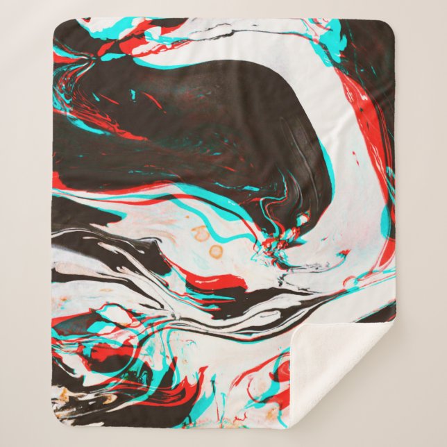 Distorted and glitched texture of marbled ink surf sherpa blanket (Front)