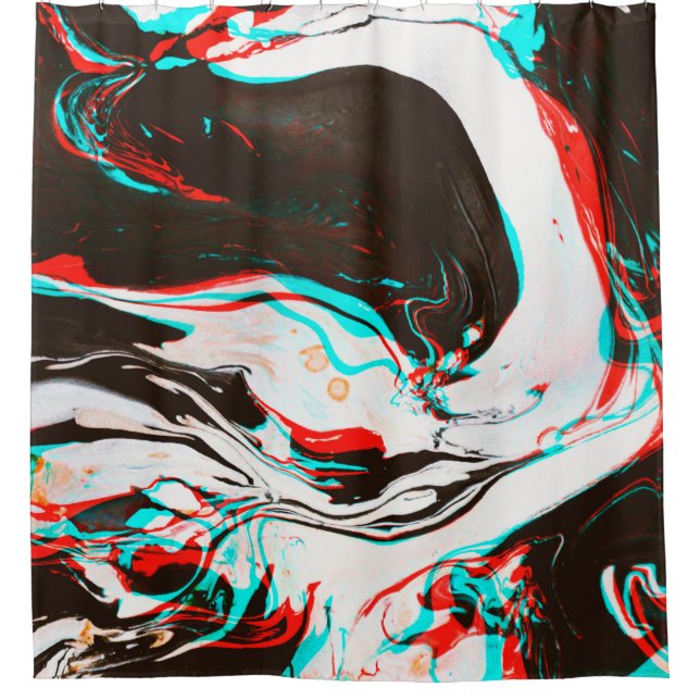 Distorted and glitched texture of marbled ink surf shower curtain (Front)