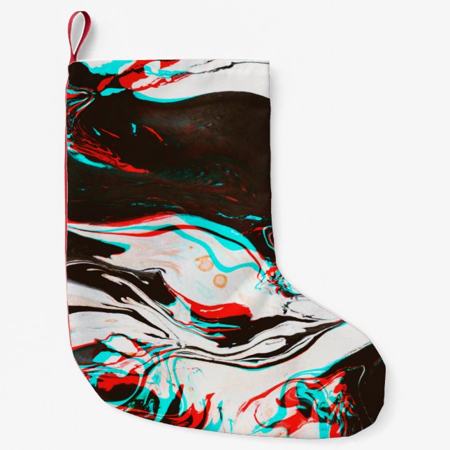 Distorted and glitched texture of marbled ink surf small christmas stocking (Front)