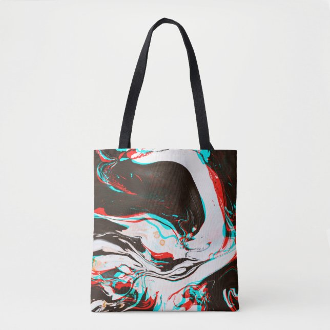 Distorted and glitched texture of marbled ink surf tote bag (Front)