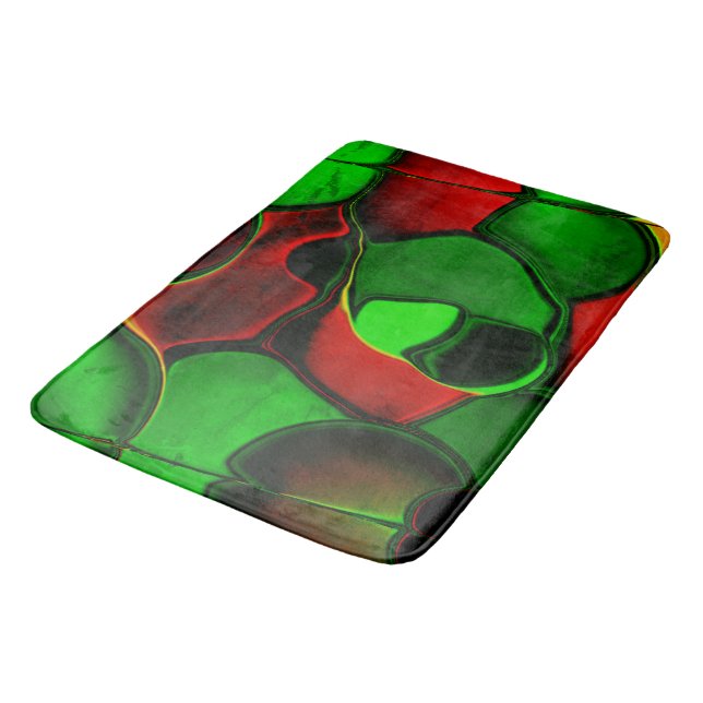 Distorted and strange shapes, red and green colour bath mat (Angled)
