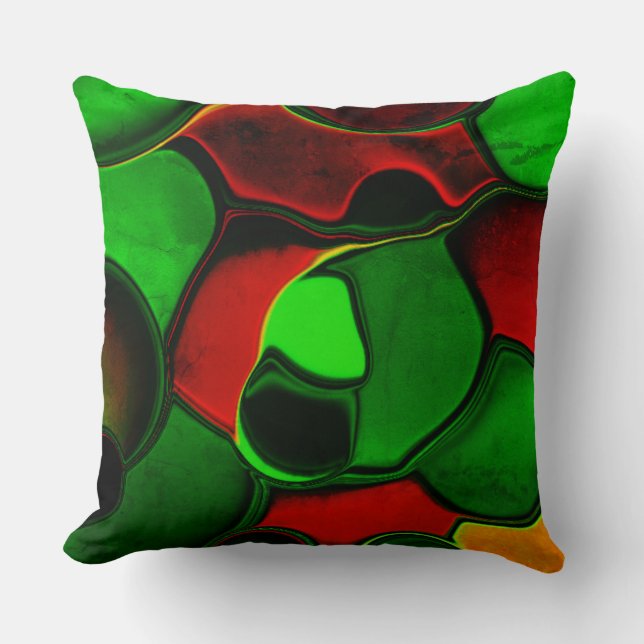 Distorted and strange shapes, red and green colour cushion (Front)