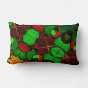 Distorted and strange shapes, red and green colour lumbar cushion