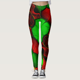 Distorted and strange shapes, red and green leggings