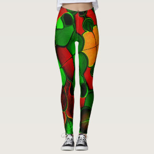 Distorted and strange shapes, red and green leggings