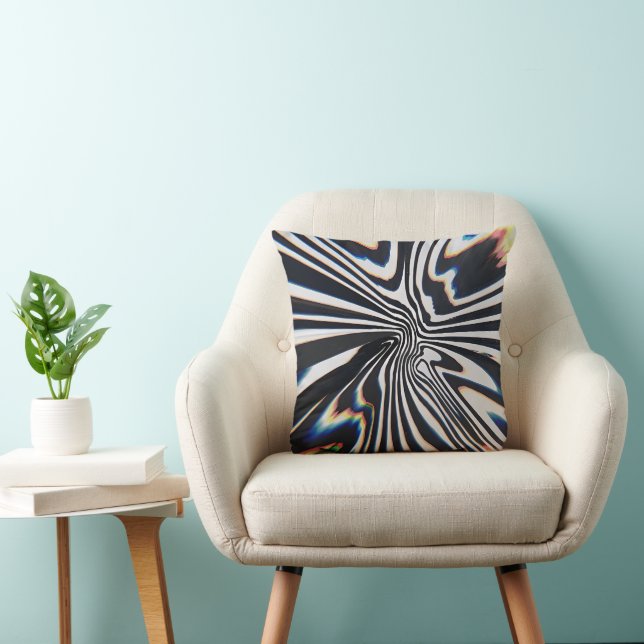 Distorted Line Art Prismatic Glitch Cushion (Chair)