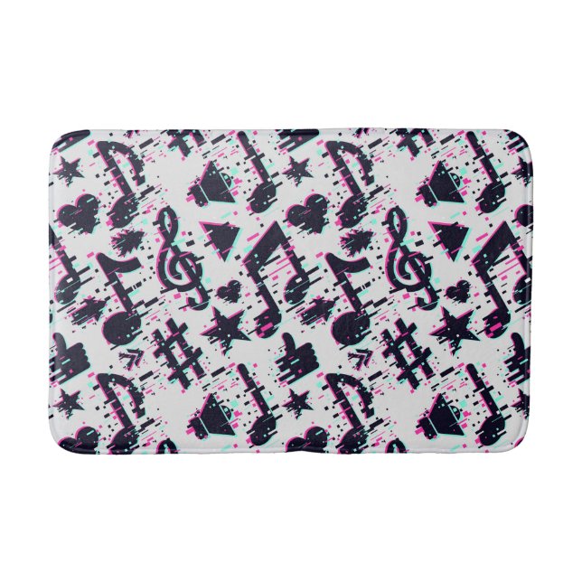 Distorted Musical Notes & Hearts Pattern Bath Mat (Front)