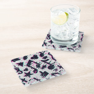 Distorted Musical Notes & Hearts Pattern Glass Coaster