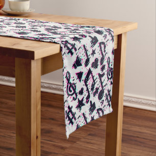 Distorted Musical Notes & Hearts Pattern Medium Table Runner