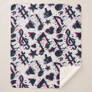 Distorted Musical Notes & Hearts Pattern Sherpa Blanket