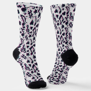 Distorted Musical Notes & Hearts Pattern Socks