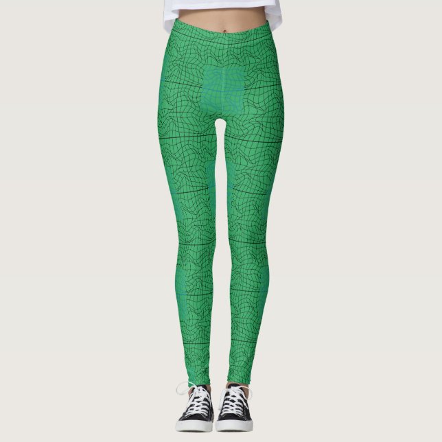 Distortion Wireframe 10 BKB.W LGreen BG Leggings (Front)