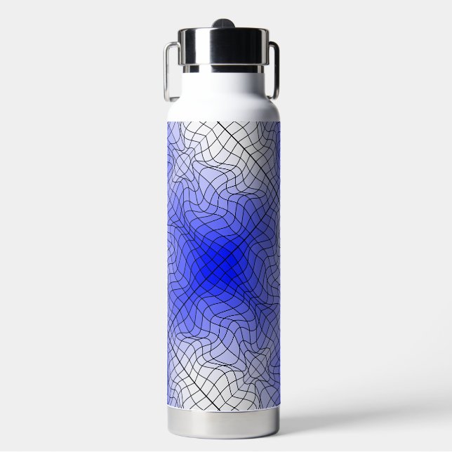 Distortion Wireframe.C01.GBluex4.Black Lines Water Bottle (Front)