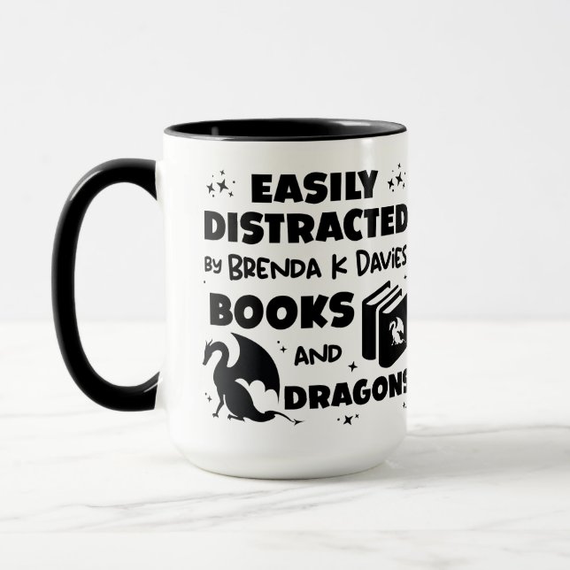 Distracted By Brenda K Davies Books and Dragons Mug (Left)
