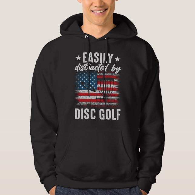 Distracted By Disc Golf Golfing Player Golfer Spor Hoodie (Front)